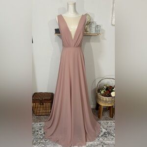 Ryan by Jenny Yoo in Whipped Apricot Luxe Chiffon | Sleeveless Plunge Maxi Gown